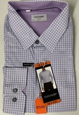 DUCHAMP Men's Slim Fit Cotton Stretch Dress Shirt 18.5 XXL Purple Plaid 47 NWT