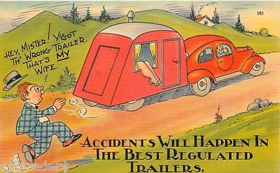 Vintage Travel Trailer Art Comic Wife Inside  Refrigerator / Tool  Box  Magnet