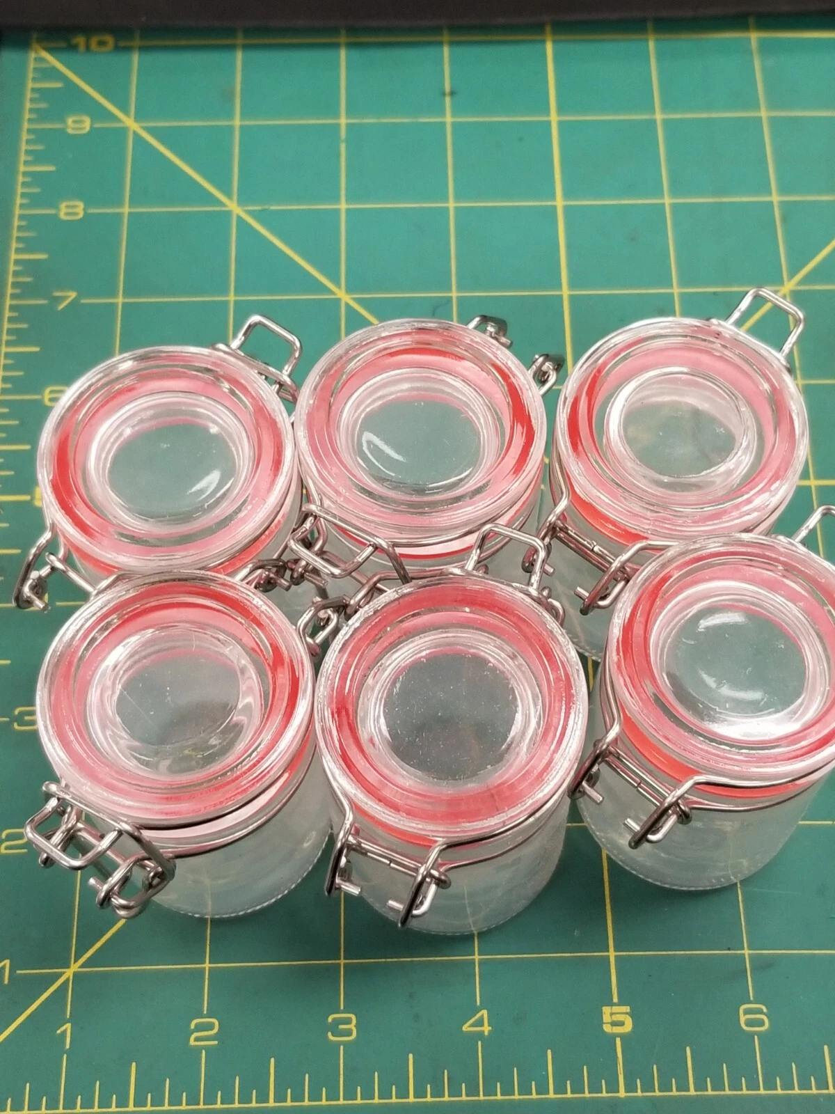 NOS Lot of 12 Glass Jars 2 Oz Wire Bail With Lids Crafts Lotion Balms