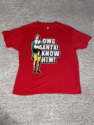 Elf Movie Will Ferrel ''Omg Santa! I Know Him!'' T-Shirt Size: X-Large
