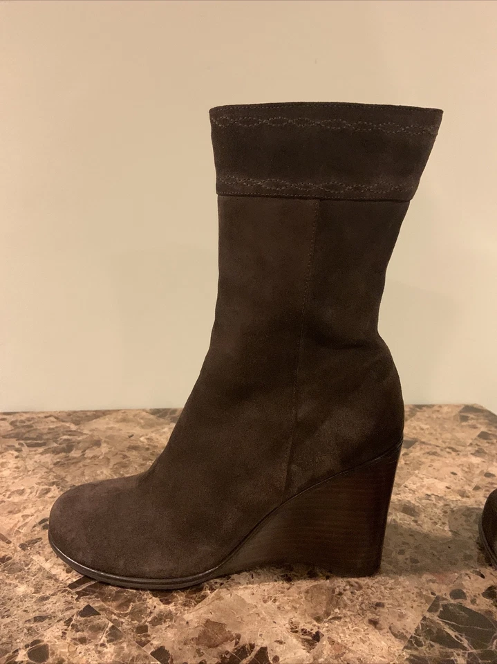 Gabriella Rocha Botas de Cuña Cuadradas de Cuero Marrón para Mujer Talla 9M [B6] Foto 4 de 4