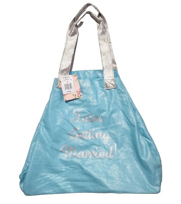 NWT BRIDE Vibes Tote Bag Getting Married Aqua Blue Bag Large Glitter Bridal Gift