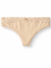 Two 2 Pair No Boundaries Women's Cotton Lace Thongs Lt Cappuccino LARGE-200