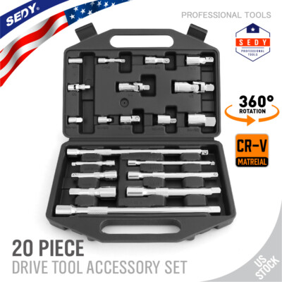 20 Extension Bar Set 1/4'' 3/8'' 1/2'' Drive Socket Wrench Universal Joint Adaptor