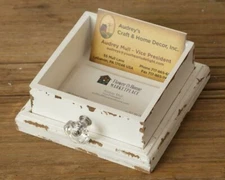 NEW Shabby Chippy White BUSINESS CARD HOLDER Drawer VTG Farmhouse Chic Cottage