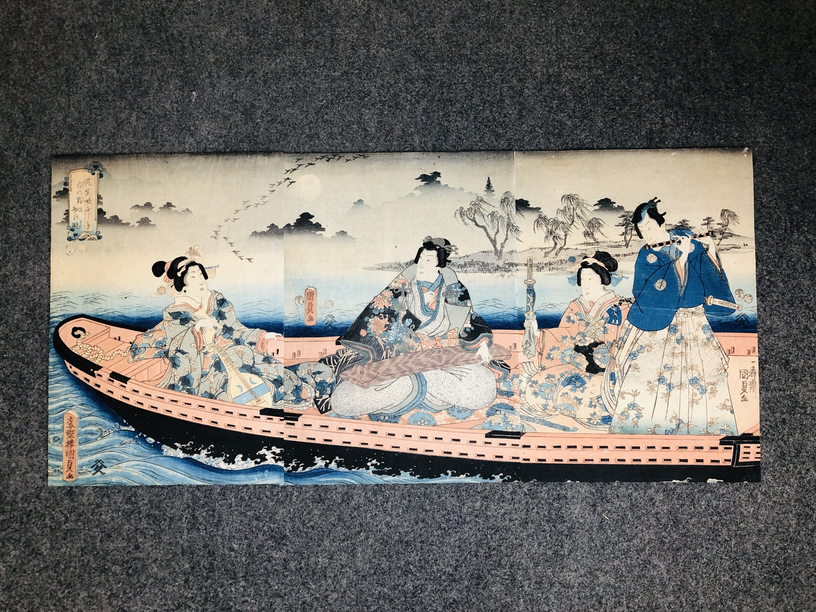 Y5710 WOODBLOCK PRINT Kunisada person man triptych Japan Ukiyoe antique