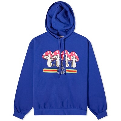 Gucci Mushroom Logo Print Hoodie Blue sz XXXL New Authentic