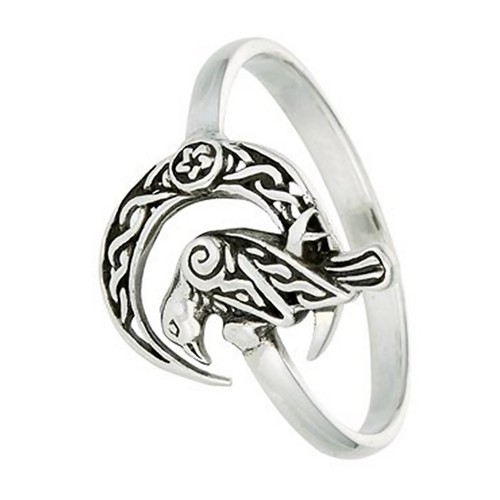 Nordischer Rabe Ring 925 Sterling Silber Keltische Mondsichel Wikinger Krähenband - Bild 4 von 5