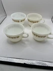 Pyrex Harvest Home Mugs-Orange Wheat Flowers-Vintage Round Coffee Cups-Set Of 4