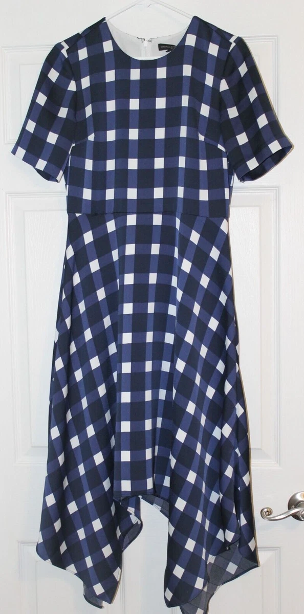 Banana Republic Checked Handkerchief Dress Size 2 Navy Blue