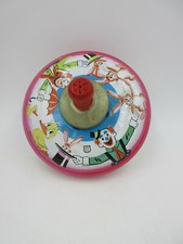 VINTAGE J CHEIN  CO CIRCUS TIN SPINNING TOP TOY WOOD HANDLE duck CLOWN bunny