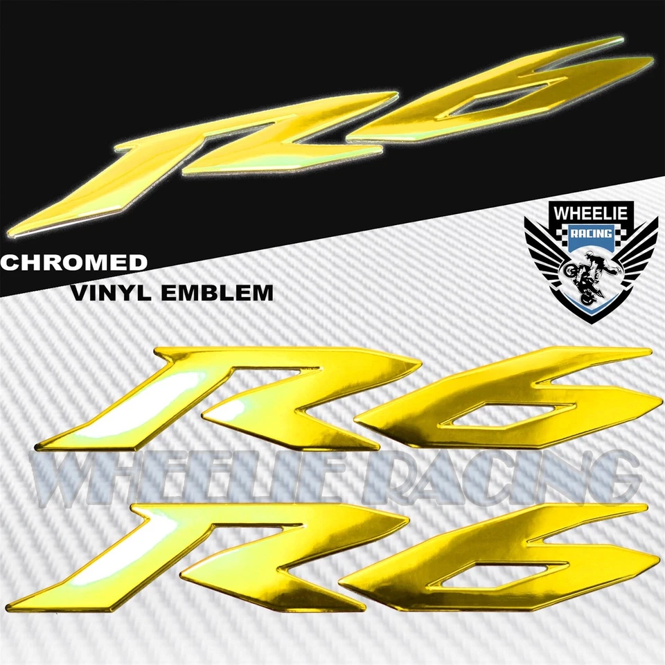 CHROMED GOLD PRO GRIP FUEL TANK PAD+6" YAMAHA LOGO+YZF-R6 FAIRING EMBLEM STICKER - Image 4 of 4
