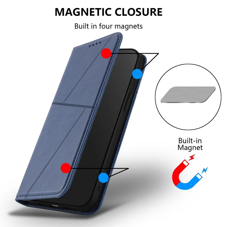 For iPhone 17 16e 15 14 Plus 13 12 11 Pro Max Leather Magnetic Flip Wallet Case - Image 4 of 4