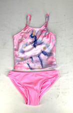 Wonder Nation Girls XS 4-5 Pink Tie Dye Unicorn Print 2-Piece Tankini Swimsuit