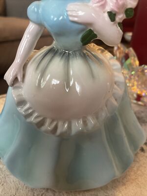 Vintage NAPCO SPRINGTIME Shopper Girl Figurine Planter Blue Dress