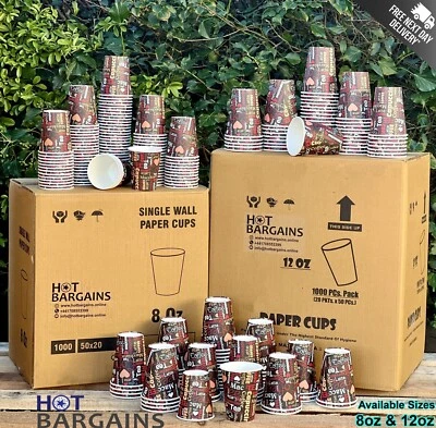 HOT BARGAINS Einweg-Kaffeetassen einwandig bedruckt 8oz & 12oz Tassen für heißes & kaltes Getränk