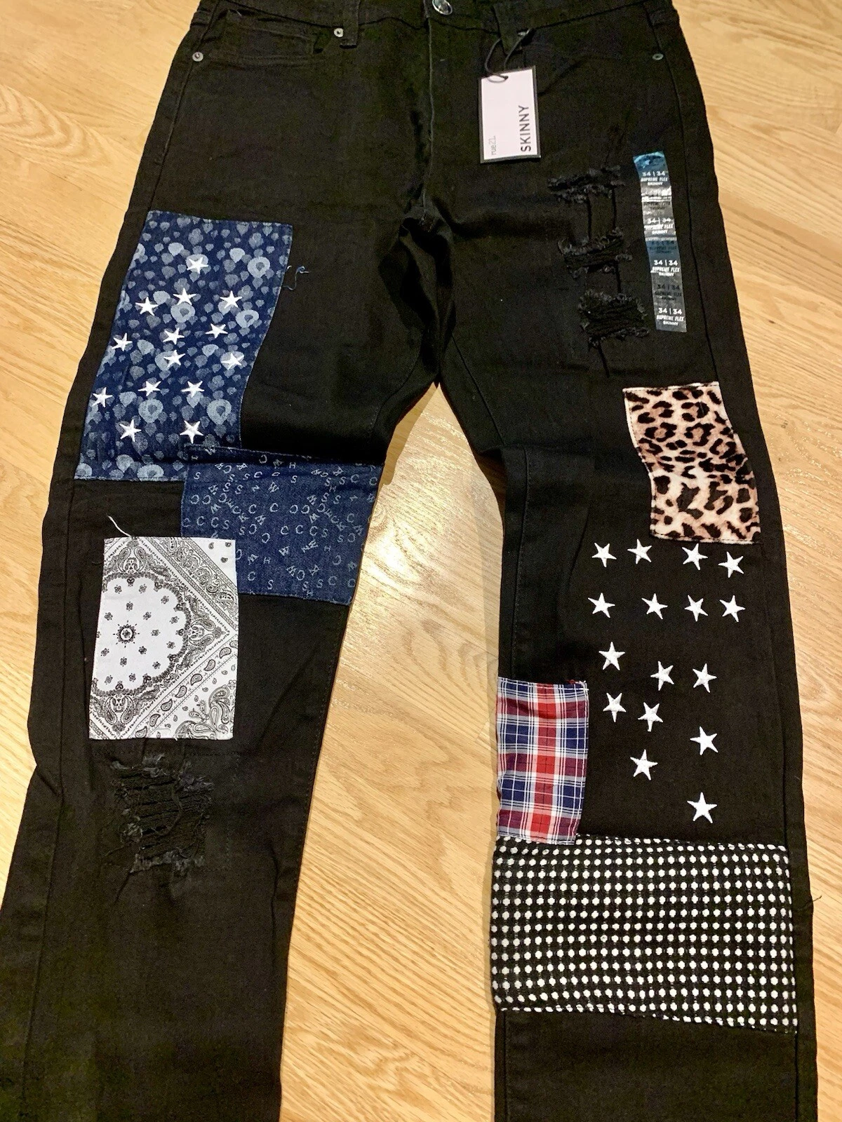 Jean homme Rue21 Supreme Flex 34x34 noir NEUF skinny déchirures americana vieilli