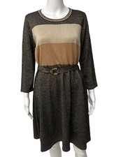 Calvin Klein Women's Long Sleeve Black And Brown Sparkly Sweater Dress Size L