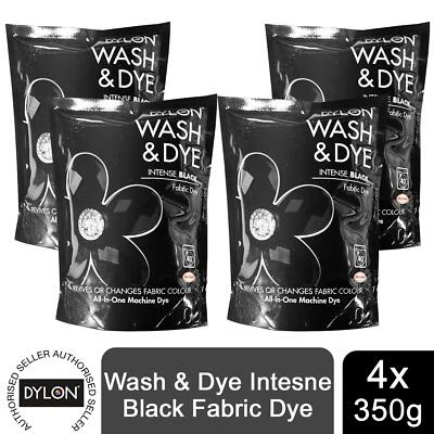 Tintura per Tessuti Dylon Wash & Dye, Nero Intenso, 4 Confezioni da 350g