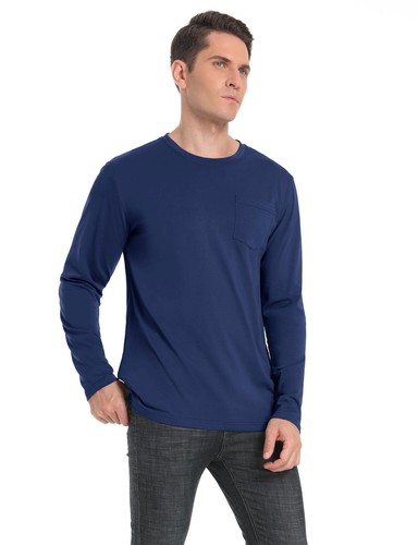 Men's Casual Cotton Shirts Long Sleeve Crewneck Quick Dry Sport Plain T-Shirts - Picture 20 of 162
