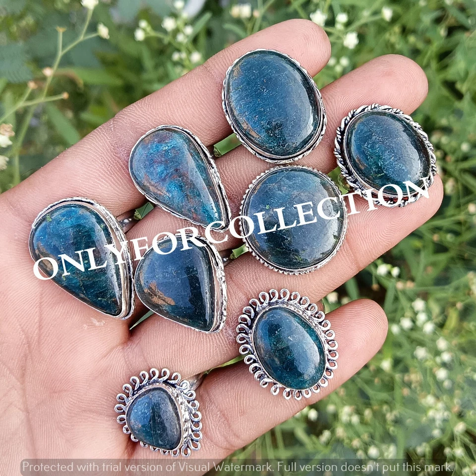 Предложение натуральный апатит драгоценный камень 925 пробы покрытием регулируемый лот кольца - Изображение 2 из 3