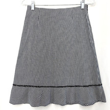 Talbots Petite Size 4 Gingham Check Stretch Skirt Zip Knee Length Aline w/Ruffle