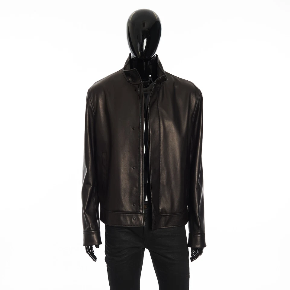FENDI 5600$ Black Leather Biker Jacket - Embossed Logo - Image 2 of 4