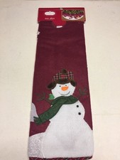 NEW Trim-A-Home Christmas Tree Skirt 48" Maroon Felt w/ Snowman Glitter Snow