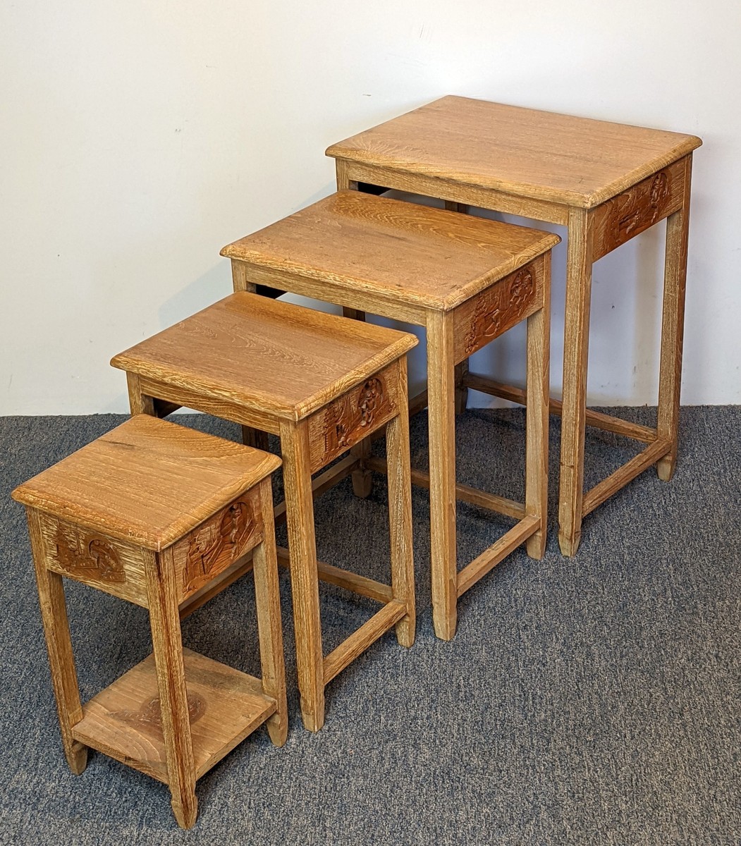 George Zee Asian Modern Chinese Hand Carved Teak Nesting Side