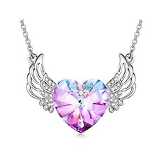 Heart Angel Wings Simulated Crystal And Diamond Pendant Necklace Women Girls