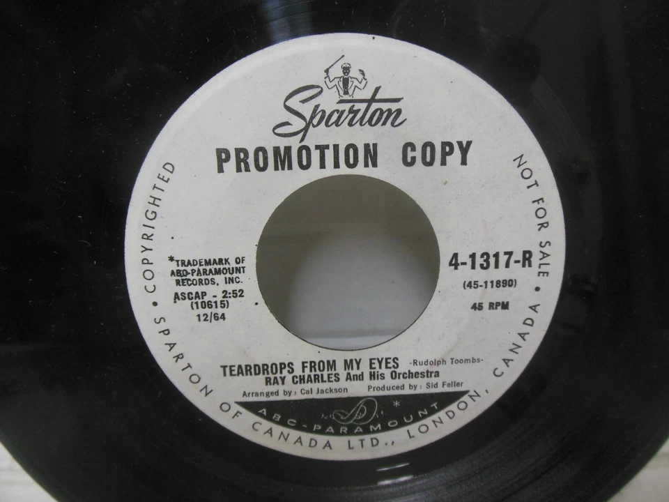 RAY CHARLES nr mint promo 45 rpm CRY b/w TEARDROPS FROM MY EYES - Image 3 of 3
