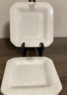 2 Godinger & Co Provence Rooster Square Bread & Butter Plate RARE HTF 6.25  Read