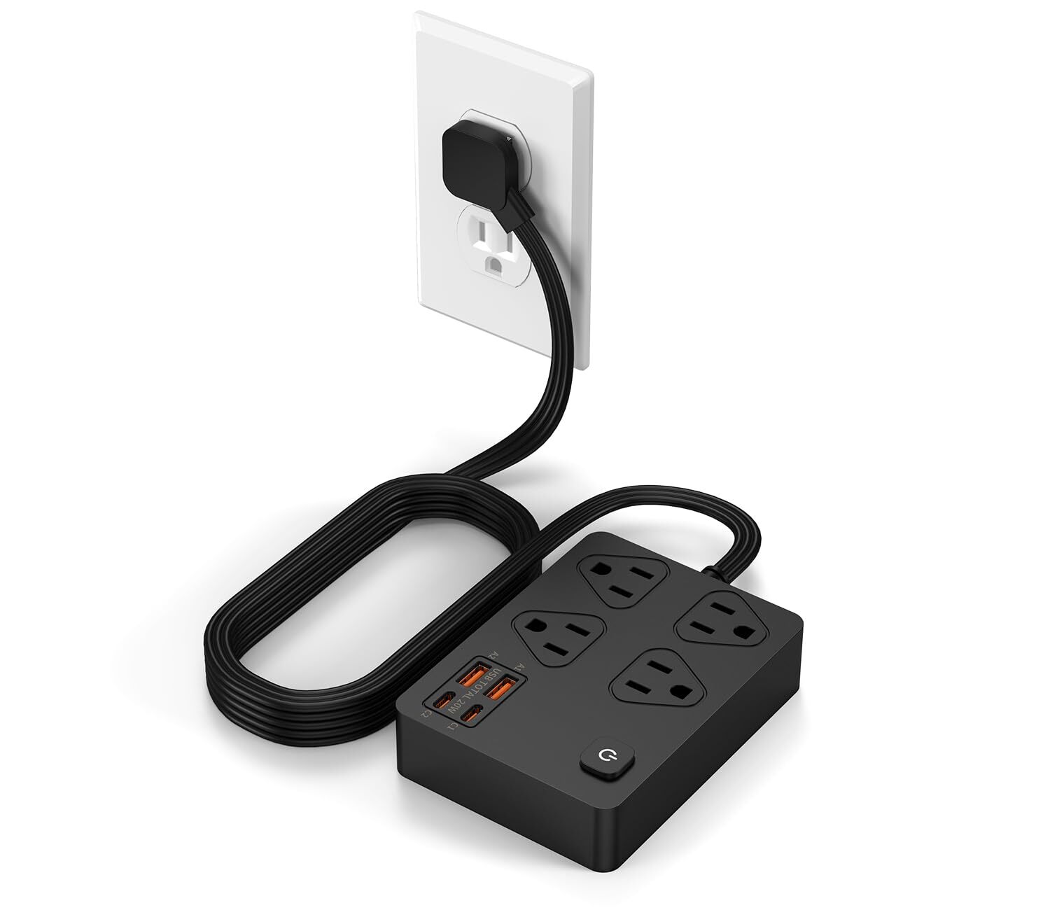 Power Strip Surge Protector with 20W PD USB C Ports6Ft Flat Plug Extension Co...