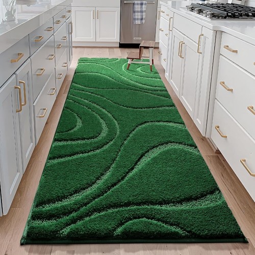 Elegant Non-Slip 24x72 Green Bathroom Rug - High Pile for Ultimate Comfort - Picture 5 of 9