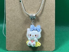 Sanrio Hello Kitty Dress Heart Hello Kitty Resin Pendant Silver Necklace 16  