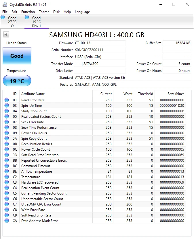 HD403LJ p/n: HD403LJ/DOM p/n: 40A41QSZ200300 T166 400GB 3.5" SATA SAMSUNG - Image 2 of 2