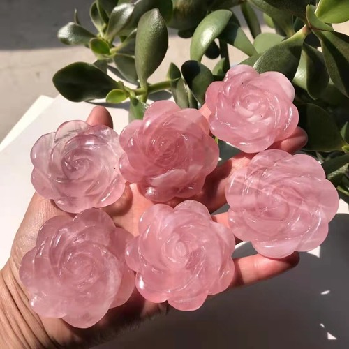 2" Natürlicher Rosa Rosenquarz Geschnitzte Rose Blumen Kristall Reiki Heilung 1 Stck. - Bild 3 von 12
