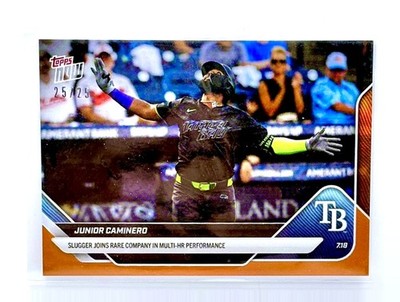 2025 Junior Caminero #437 /25 Topps Now Orange Tampa Bay Rays MLB Baseball