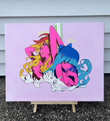 Hand-Painted Anime Painting | Panty & Stocking on Canvas 16 x 20 inches