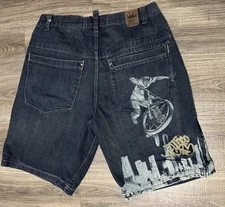 Vintage 90s Y2K JNCO Size 38 Shorts Embroidered Logo Graphic Baggy Wide Leg