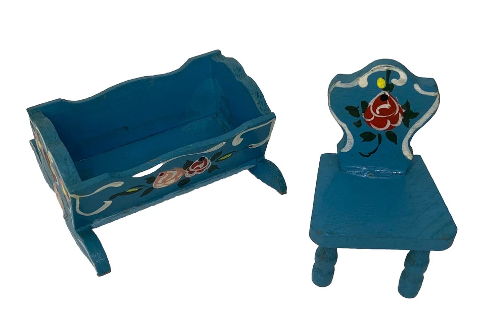 Cuna cama muebles casa muñecas Dora Kuhn con Alemania vintage *para reparación* dañada* Foto 3 de 4