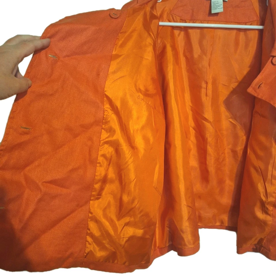 Твиды винтажный оранжевый блейзер женщин размер XL двойной кнопка с воротником 3/4 рукав  - Изображение 4 из 4