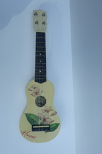 Vintage Hawaiian Wood Ukulele 20" Cream with Pink Frangipani Flowers
