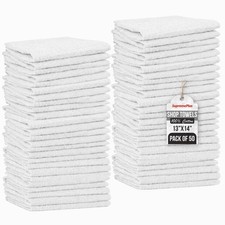 50 White Shop Towels 13x14 - Cotton Cleaning Rags Absorbent Wipers Auto Garage