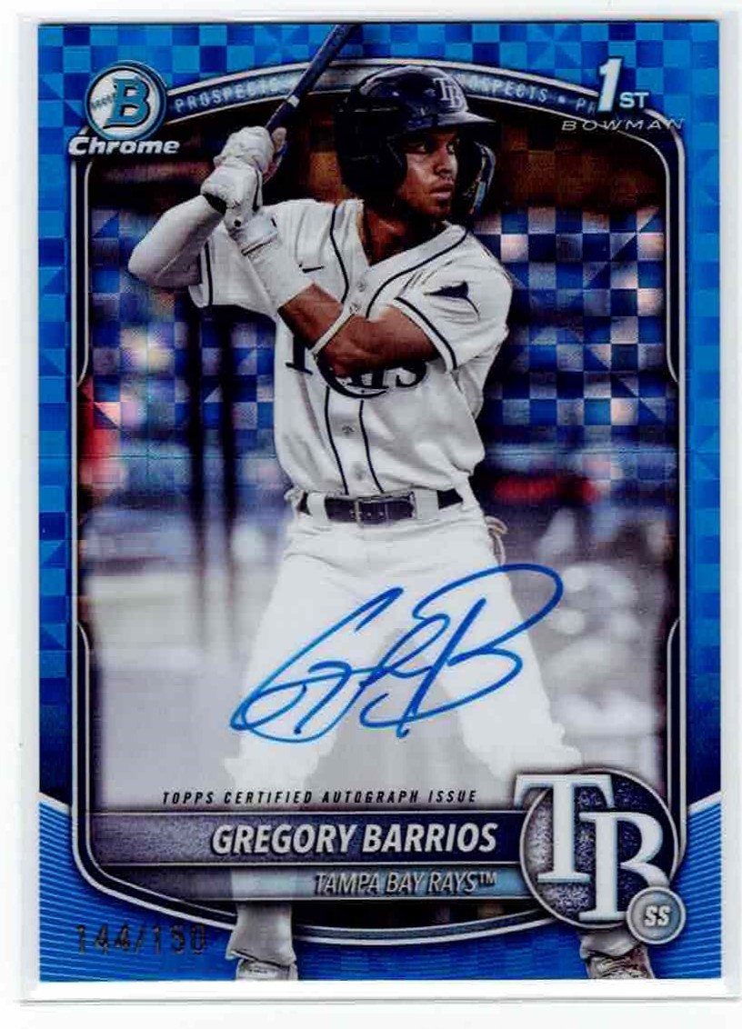 2025 Bowman Chrome Gregory Barrios 1st Prospects Auto Blue X-Fractor 144/150