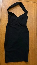 Black Solid Halter Sweetheart Neck Sleeveless Knee Length Dress Women 0/2