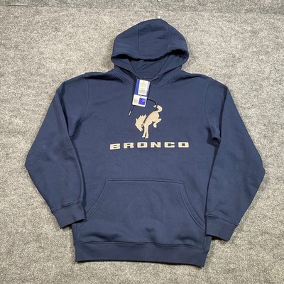 Ford Bronco Mens Navy Blue Logo Hooded Pullover Fleece Sweatshirt Medium NEW