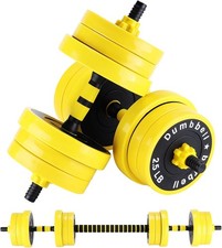 Adjustable Dumbbell 44 Lb Free Weights Set with Connector for Home Gym Yellow