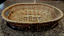 Woven Wicker Oval Basket; 2 Handles; 15"Lx12"Wx3"H; Serving/Bread/Fruit/Storage