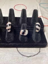 Sterling Silver, Black Onyx Mother Of Pearl Ring Size 7 Matching Earrings,A1